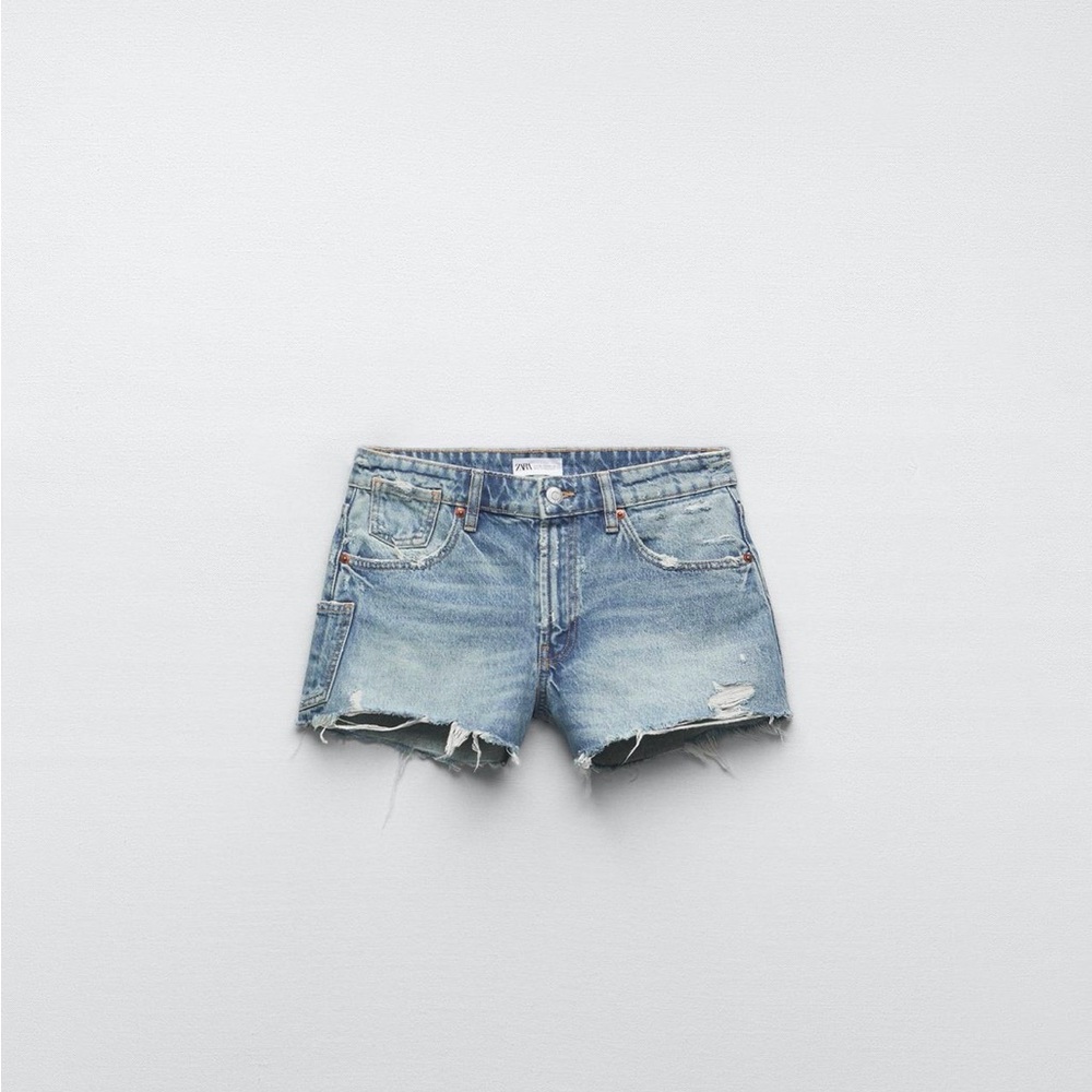Zara Light Blue Distressed Jean Shorts